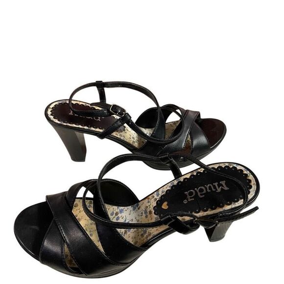 MUDD Women’s Strappy Chunky Heel Sandals Black Size 8.5 Original Box Y2K - Picture 1 of 10